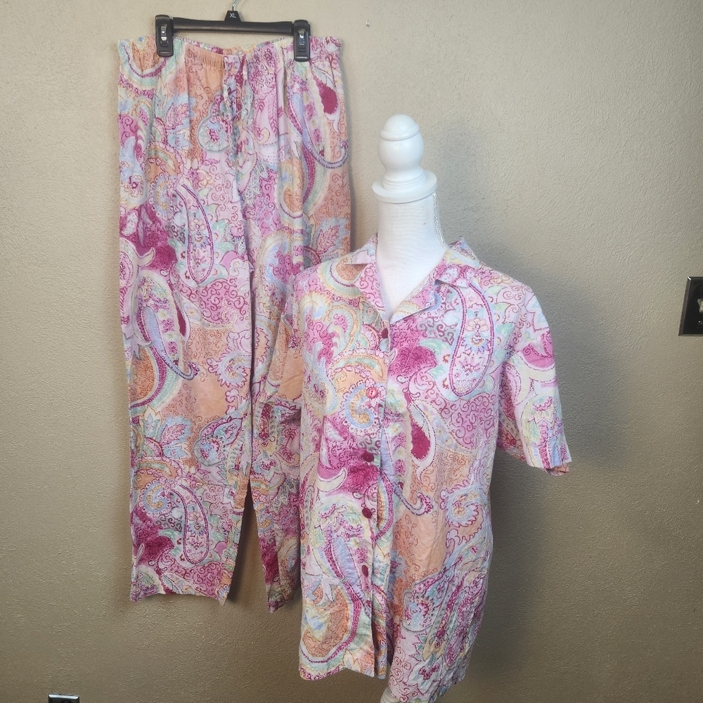 Allison Rhea Pink and Orange Paisley Pajama Set Large (7771)